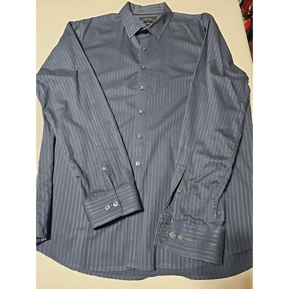 Marc Anthony Mens XL Dark Blue Stripe Button Down Long Sleeve Shirt Preppy
